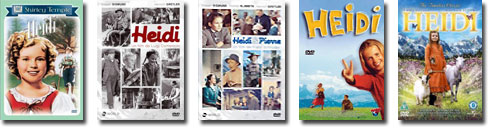 Couvertures de DVD de diverses adaptations de Heidi au cinéma